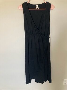 Pact A Line Wrap Sun Dress XL Black 100% Organic Cotton Sleeveless Minimalist